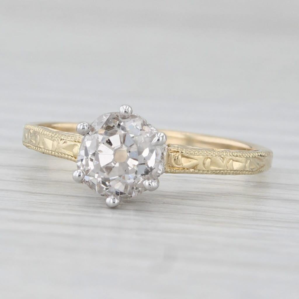 da uomo o donna Anello di fidanzamento antico 1,08ct Old Mine Cut Solitaire in oro giallo bianco 14k Sz 6 in vendita