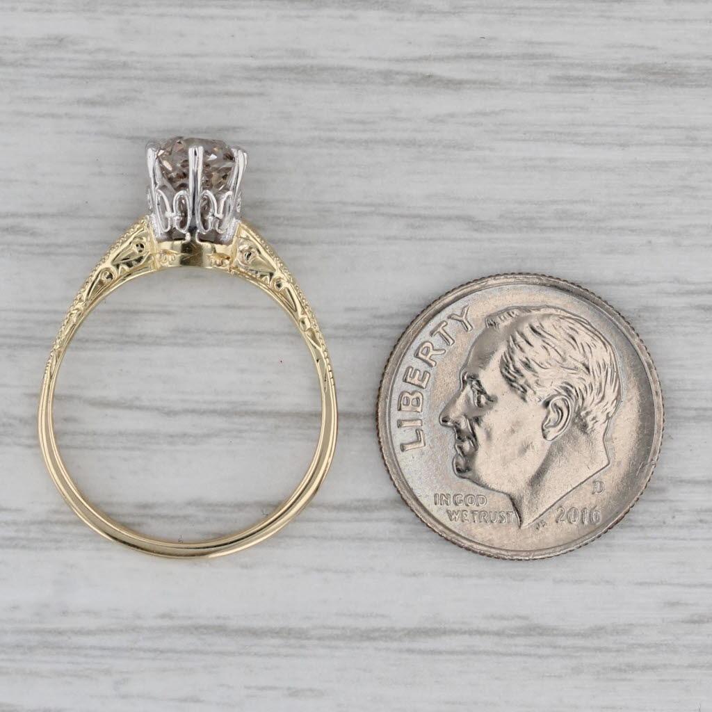 Anello di fidanzamento antico 1,08ct Old Mine Cut Solitaire in oro giallo bianco 14k Sz 6 in vendita 1