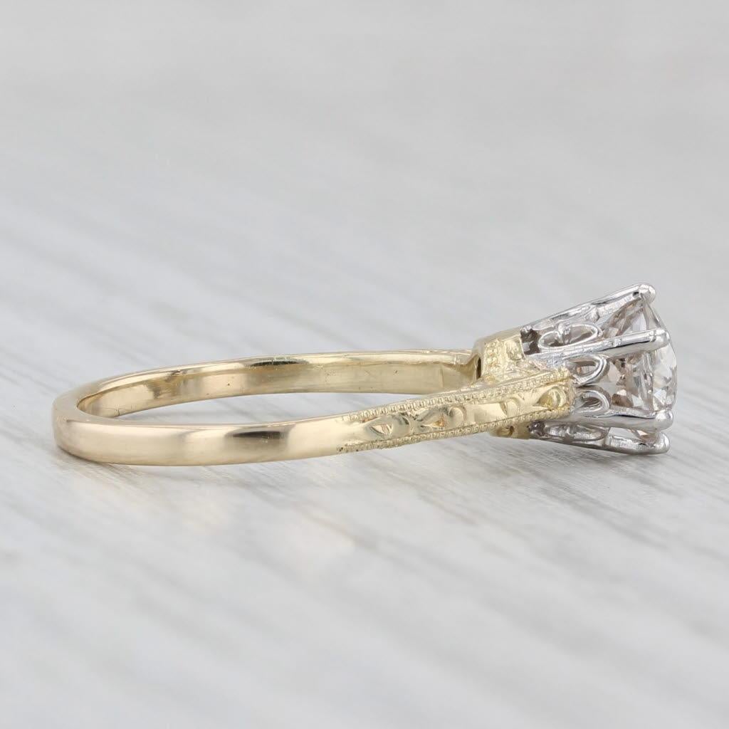 Anello di fidanzamento antico 1,08ct Old Mine Cut Solitaire in oro giallo bianco 14k Sz 6 in vendita 2
