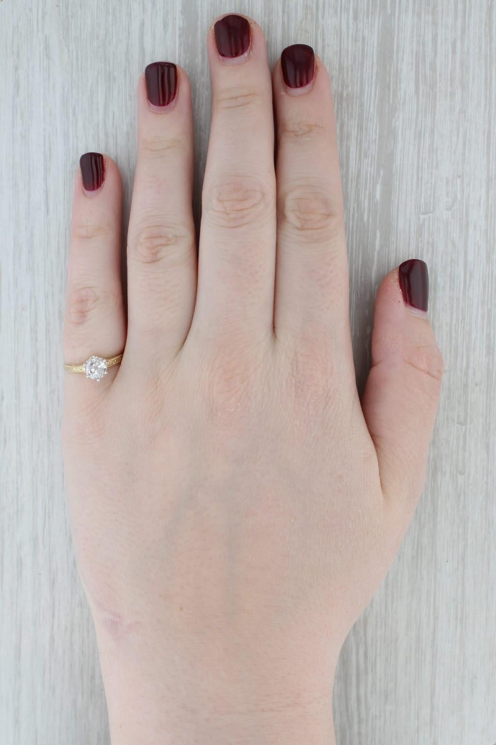 Anello di fidanzamento antico 1,08ct Old Mine Cut Solitaire in oro giallo bianco 14k Sz 6 in vendita 3
