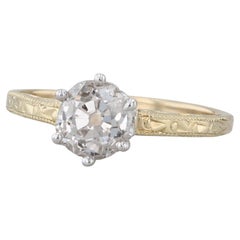 Anello di fidanzamento antico 1,08ct Old Mine Cut Solitaire in oro giallo bianco 14k Sz 6