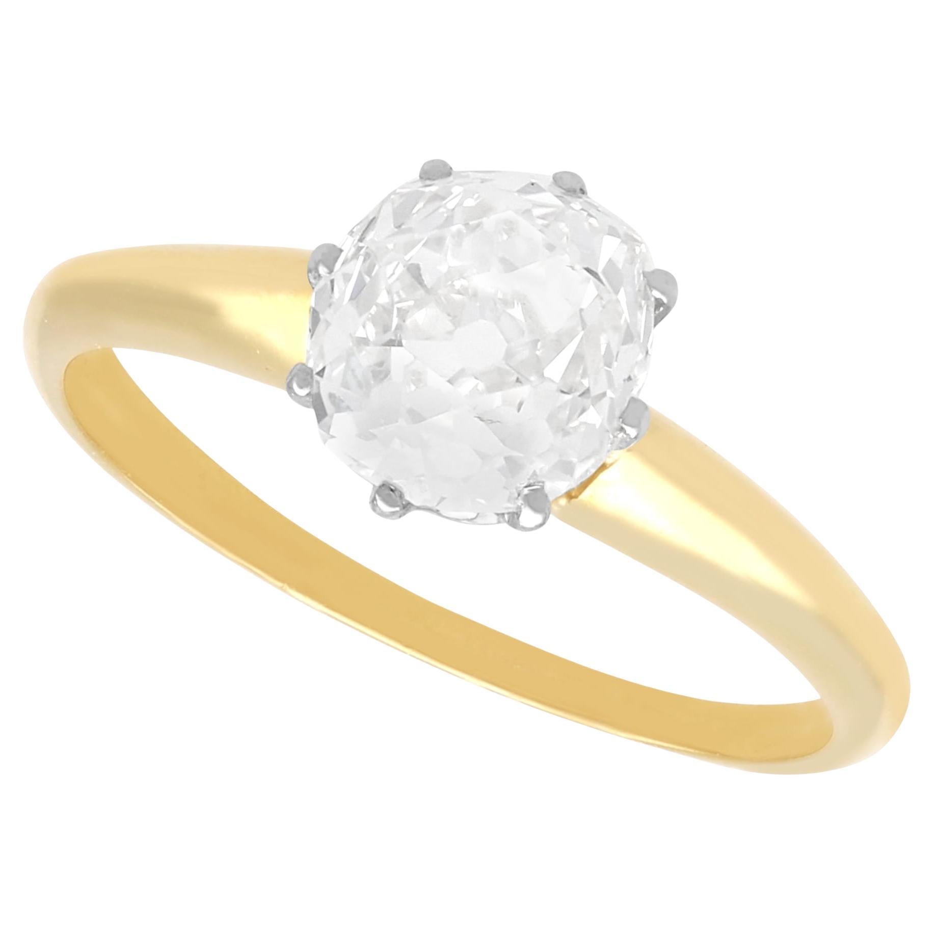 Bague solitaire ancienne en or jaune 18k et diamant de 1,09 carat Circa 1900