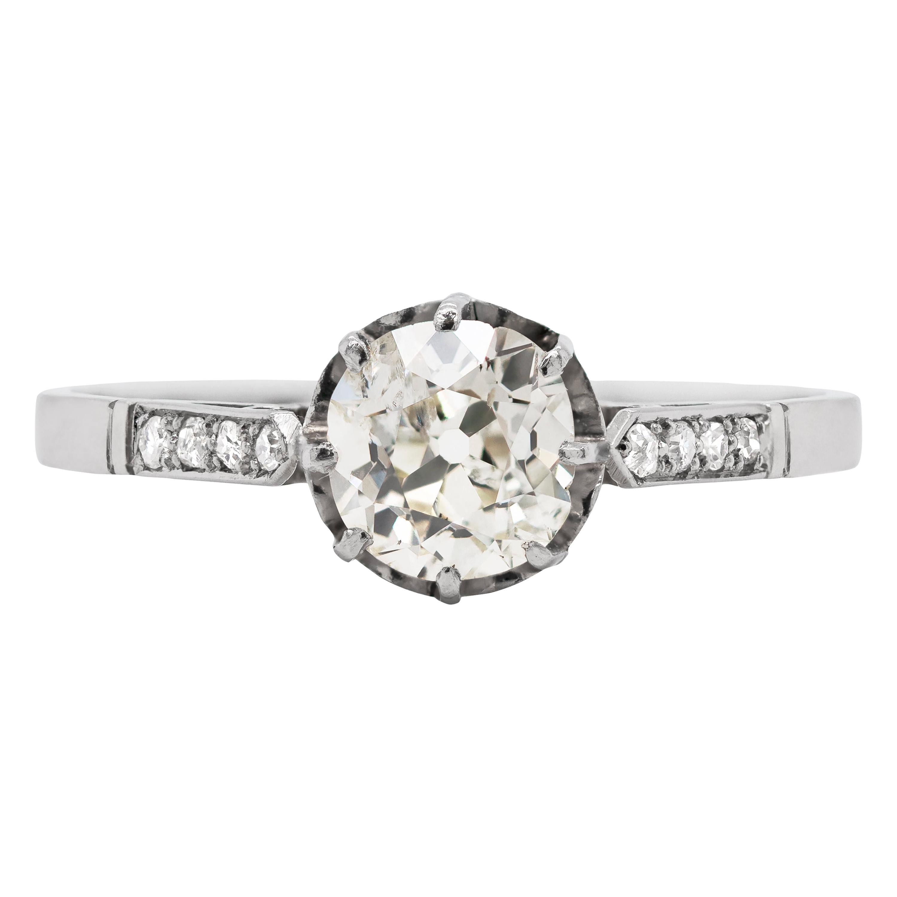 Antique 1.09 Carat Old Cut Diamond Platinum Engagement Ring, circa 1910