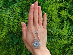 Collana antica in platino con acquamarina, topazio e diamanti da 10,97 carati (anni '20)