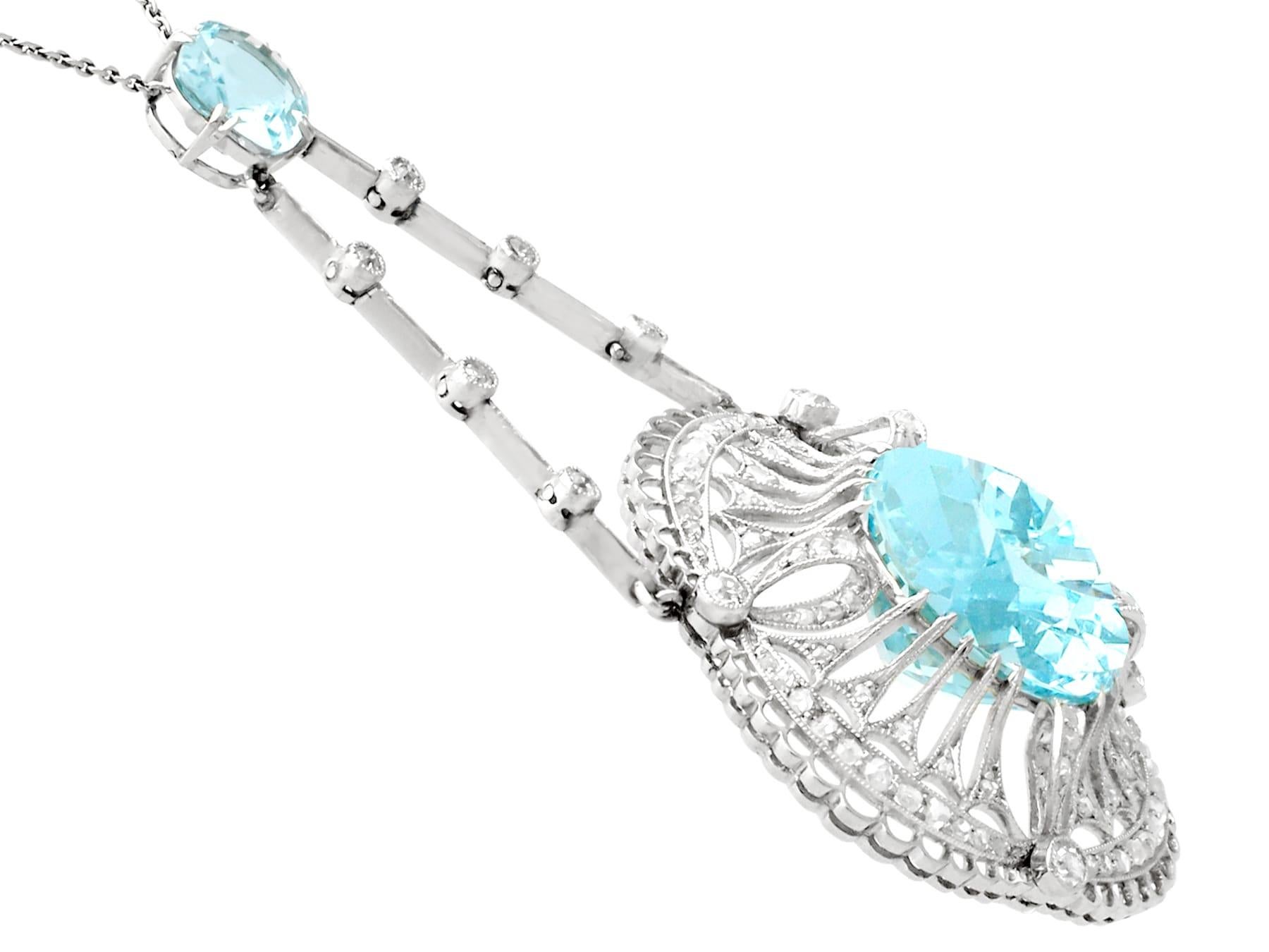 George V Antique 10.97 Carat Aquamarine, Topaz and Diamond Platinum Necklace (1920s) For Sale