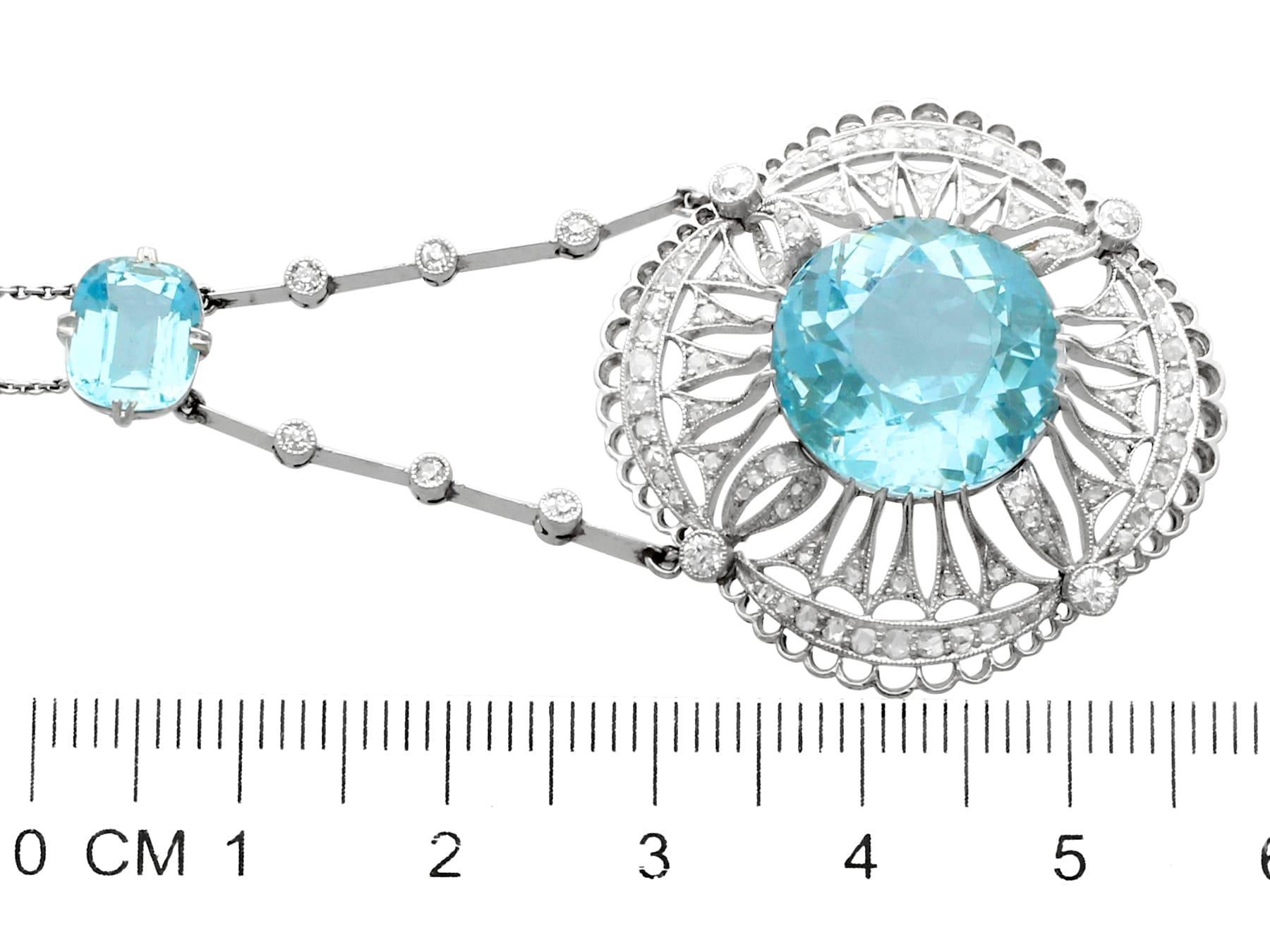 Women's Antique 10.97 Carat Aquamarine, Topaz and Diamond Platinum Necklace (1920s) For Sale