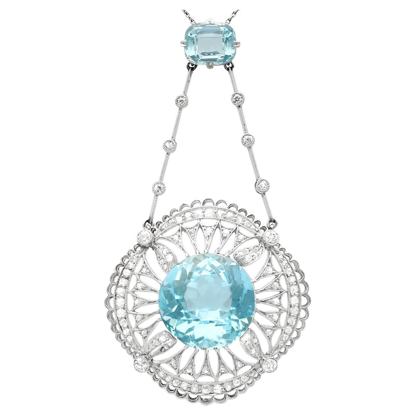 Antique 10.97 Carat Aquamarine, Topaz and Diamond Platinum Necklace (1920s)