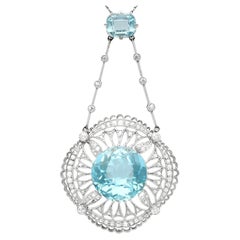 Antique 10.97 Carat Aquamarine, Topaz and Diamond Platinum Necklace (1920s)