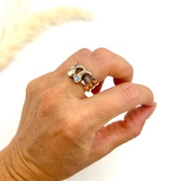 Antique 10ct Gold, 1920s Double-Headed Moonstone Snake Ring
