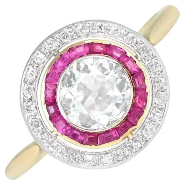 Bague de fiançailles ancienne avec diamant taille européenne ancienne 1,0 carat, couleur I, or jaune 18 carats