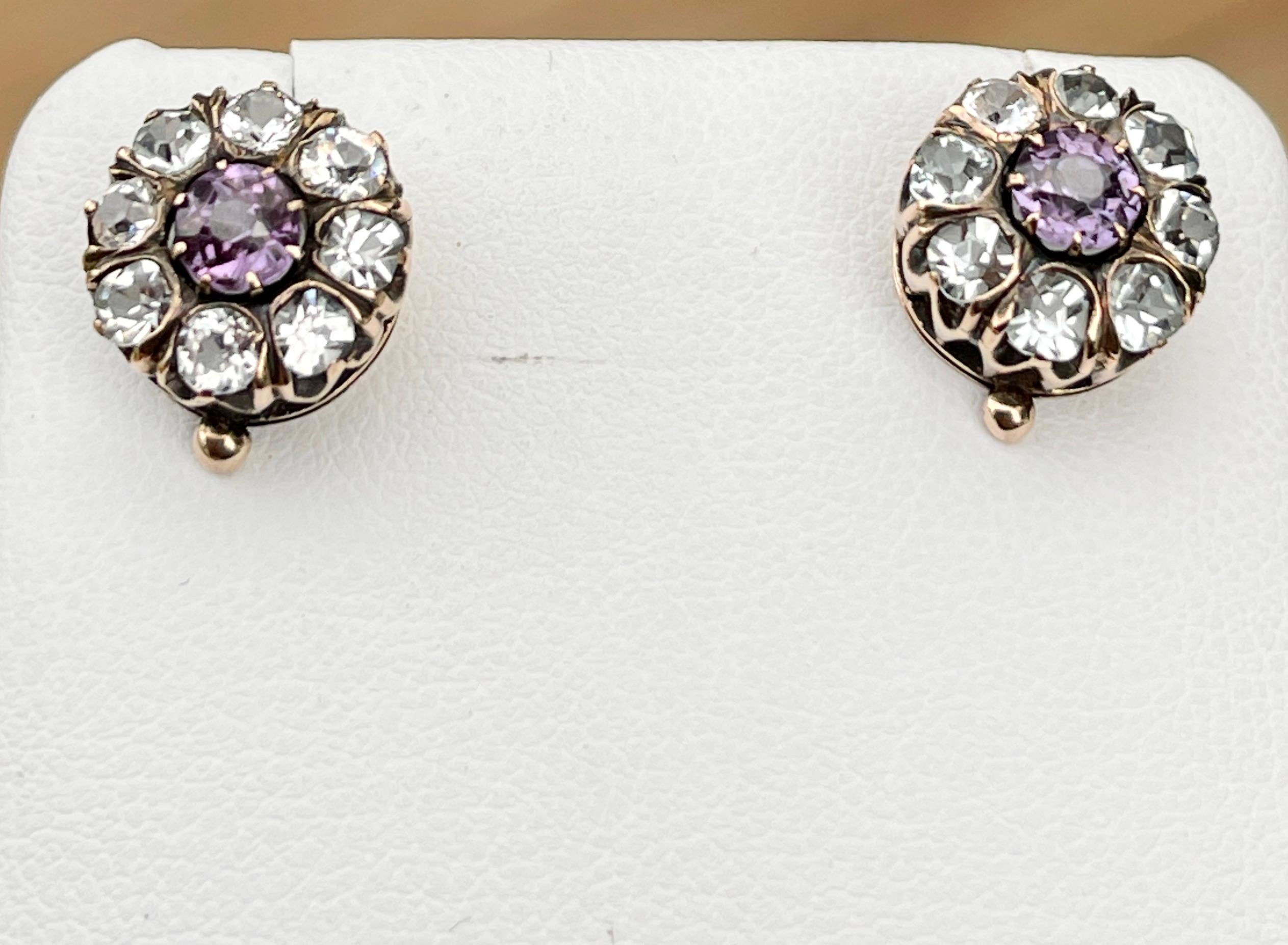 Antique 10ct Rose Gold Alexandrite Dormeuse Earrings Circa 1920s Valued $3150 For Sale 4