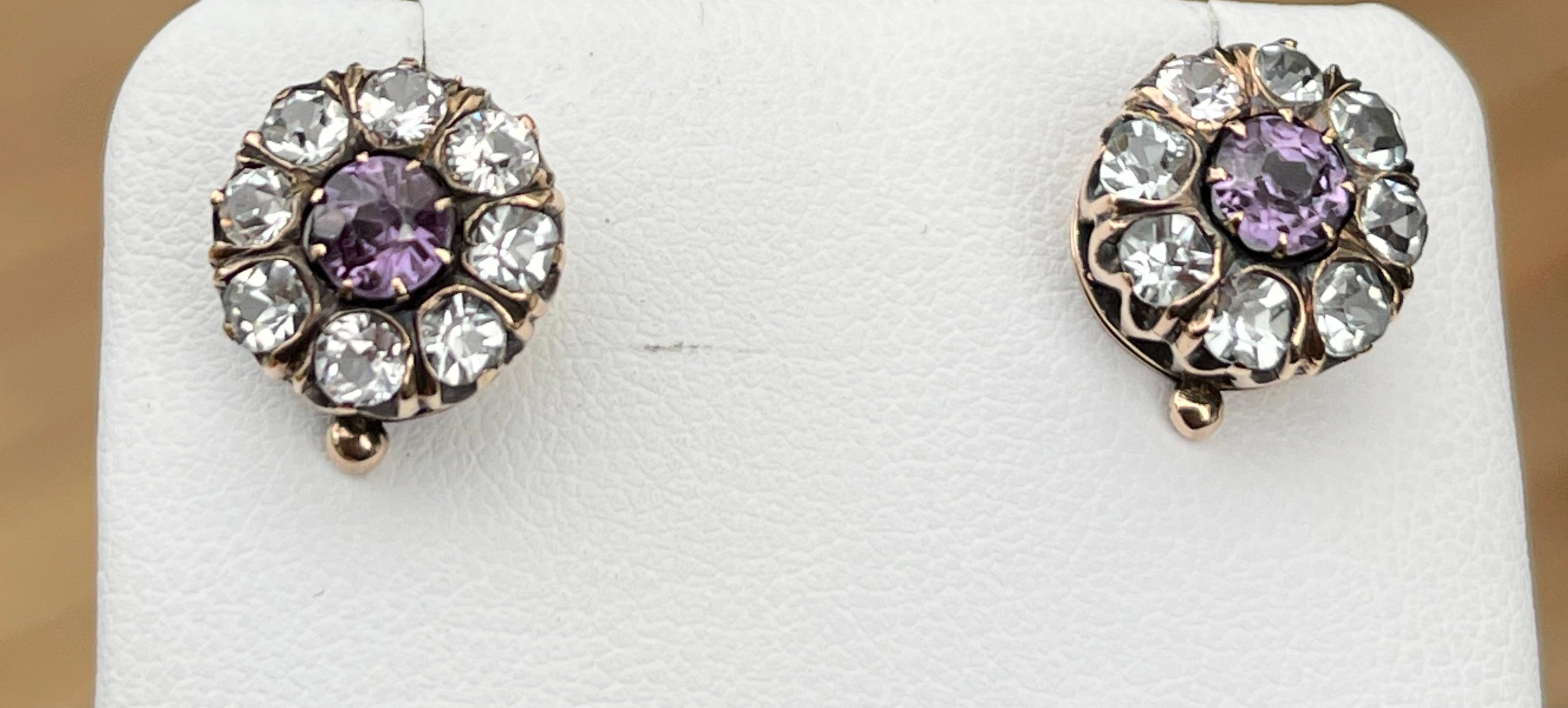 Antique 10ct Rose Gold Alexandrite Dormeuse Earrings Circa 1920s Valued $3150 For Sale 5