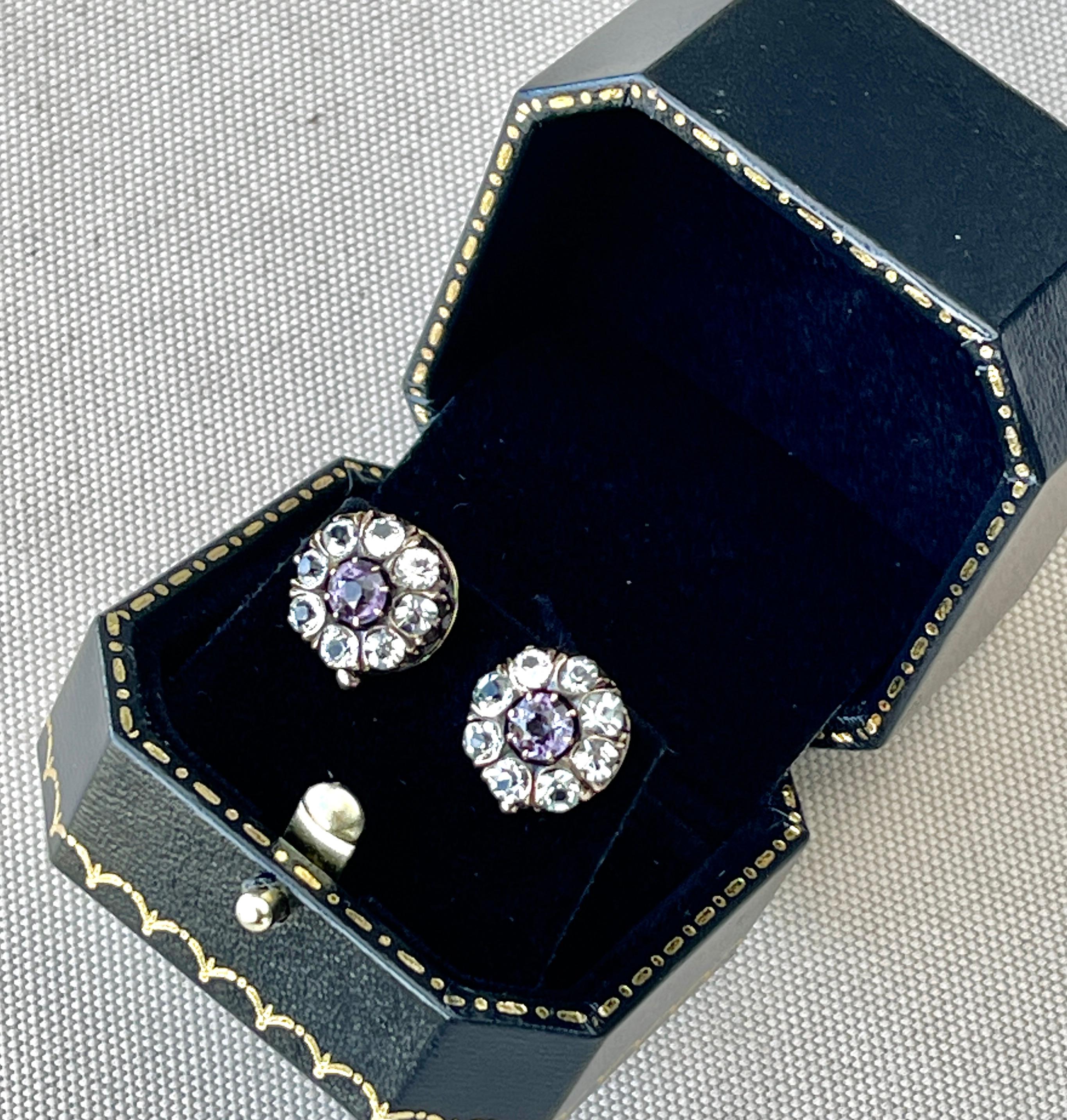 Round Cut Antique 10ct Rose Gold Alexandrite Dormeuse Earrings Circa 1920s Valued $3150 For Sale