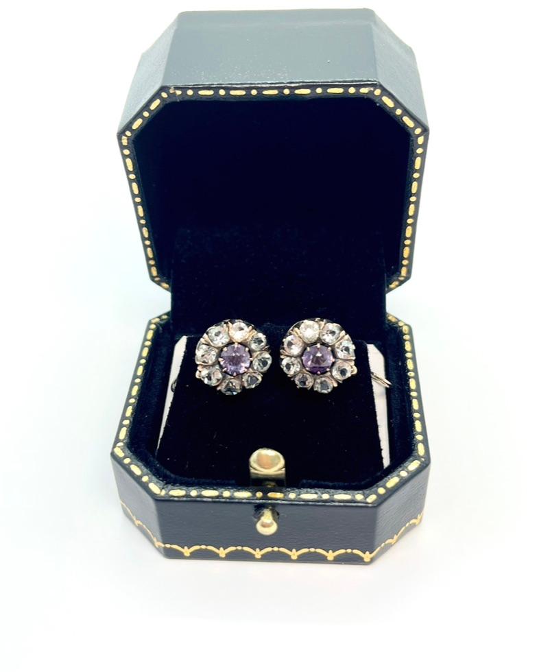 Women's Antique 10ct Rose Gold Alexandrite Dormeuse Earrings Circa 1920s Valued $3150 For Sale