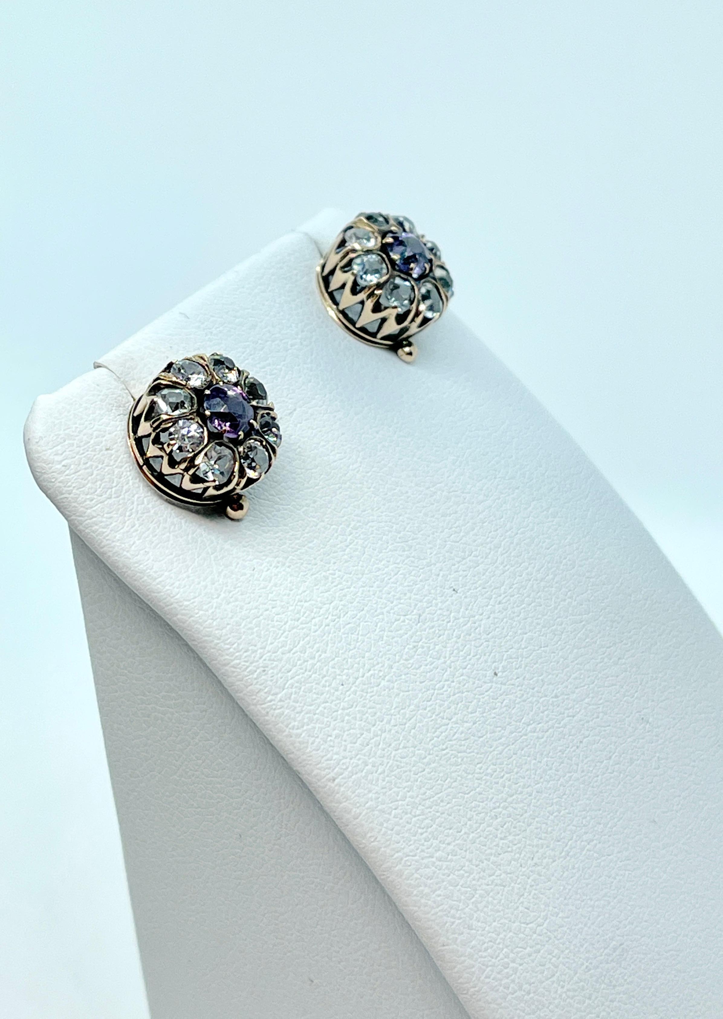 Antique 10ct Rose Gold Alexandrite Dormeuse Earrings Circa 1920s Valued $3150 For Sale 1