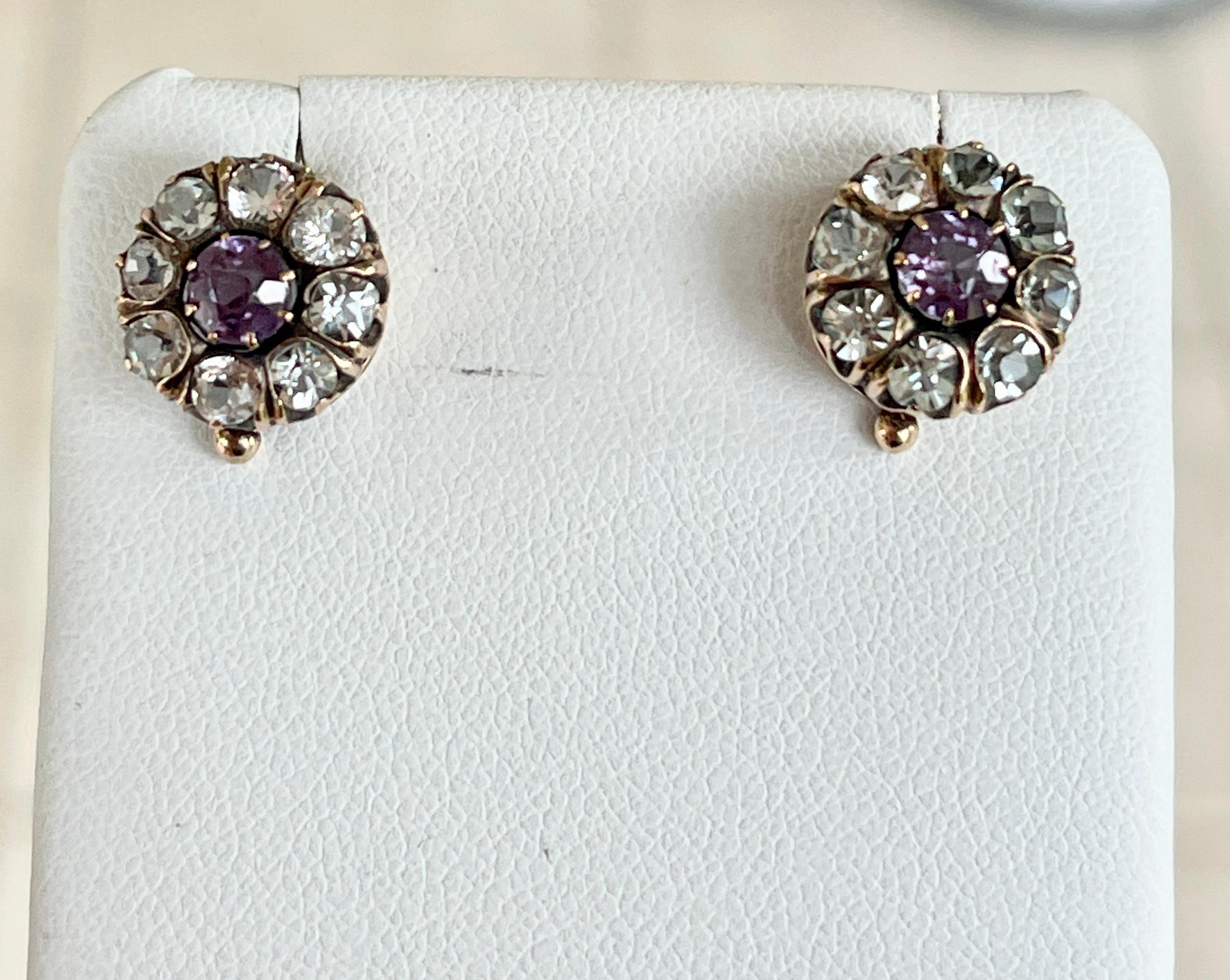 Antique 10ct Rose Gold Alexandrite Dormeuse Earrings Circa 1920s Valued $3150 For Sale 3