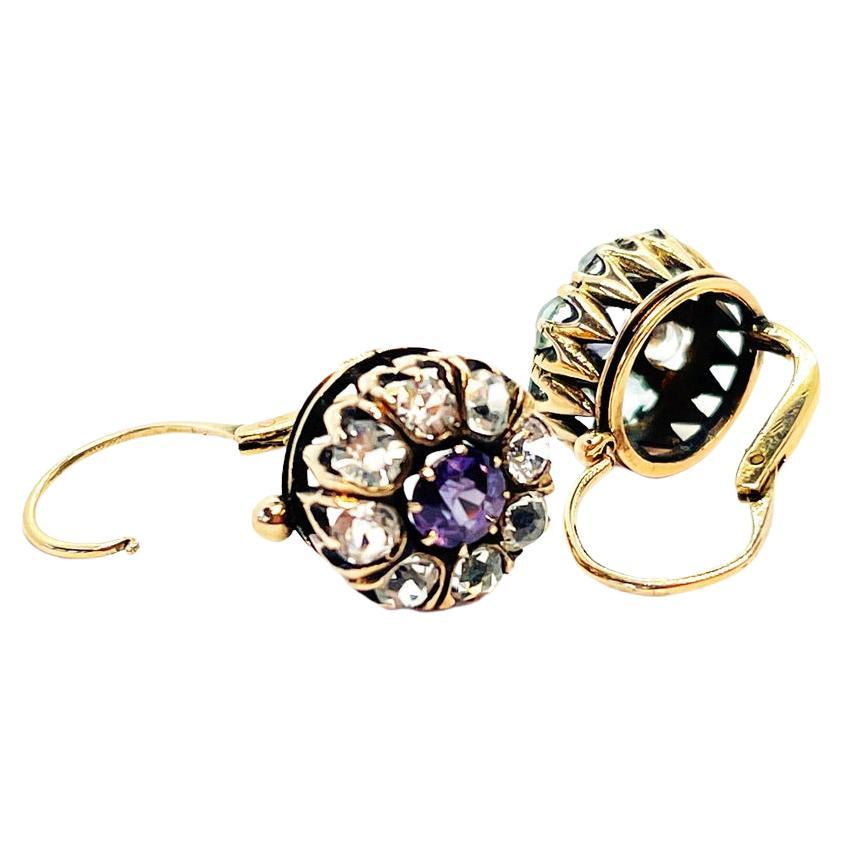 Antique 10ct Rose Gold Alexandrite Dormeuse Earrings Circa 1920s Valued $3150 For Sale