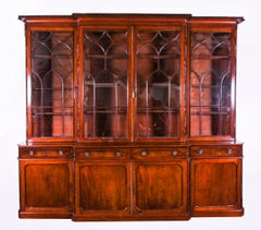 Antique 10ft Regency Flame Mahogany Four Door Breakfront Bookcase 19th Century