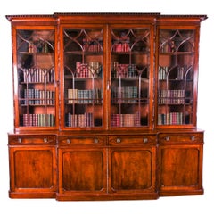 Antique 10ft Regency Flame Mahogany Four Door Breakfront Bookcase 19th Century