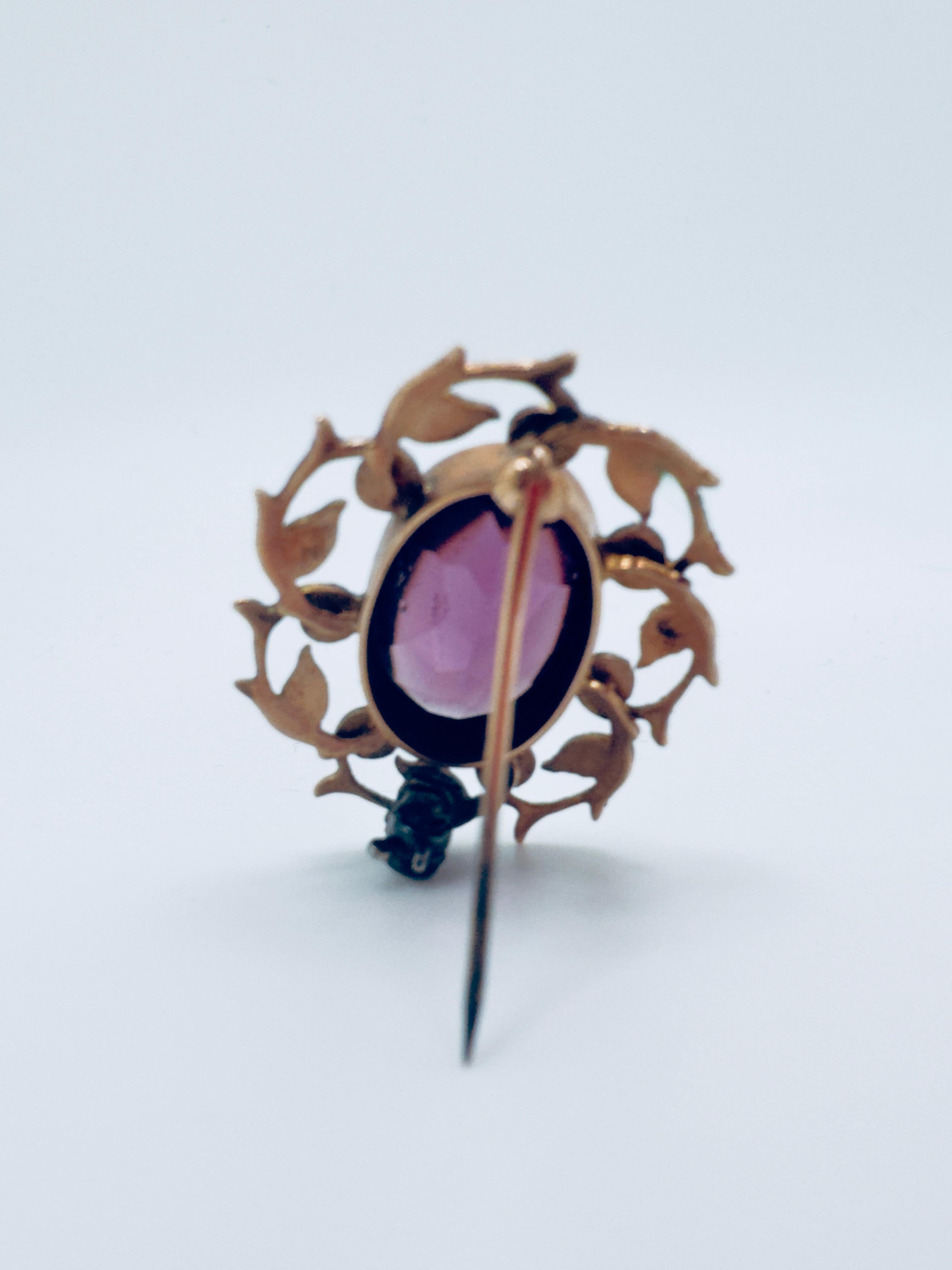 Broche antiguo de amatista y perlas de collar de 10 quilates Art Decó en venta