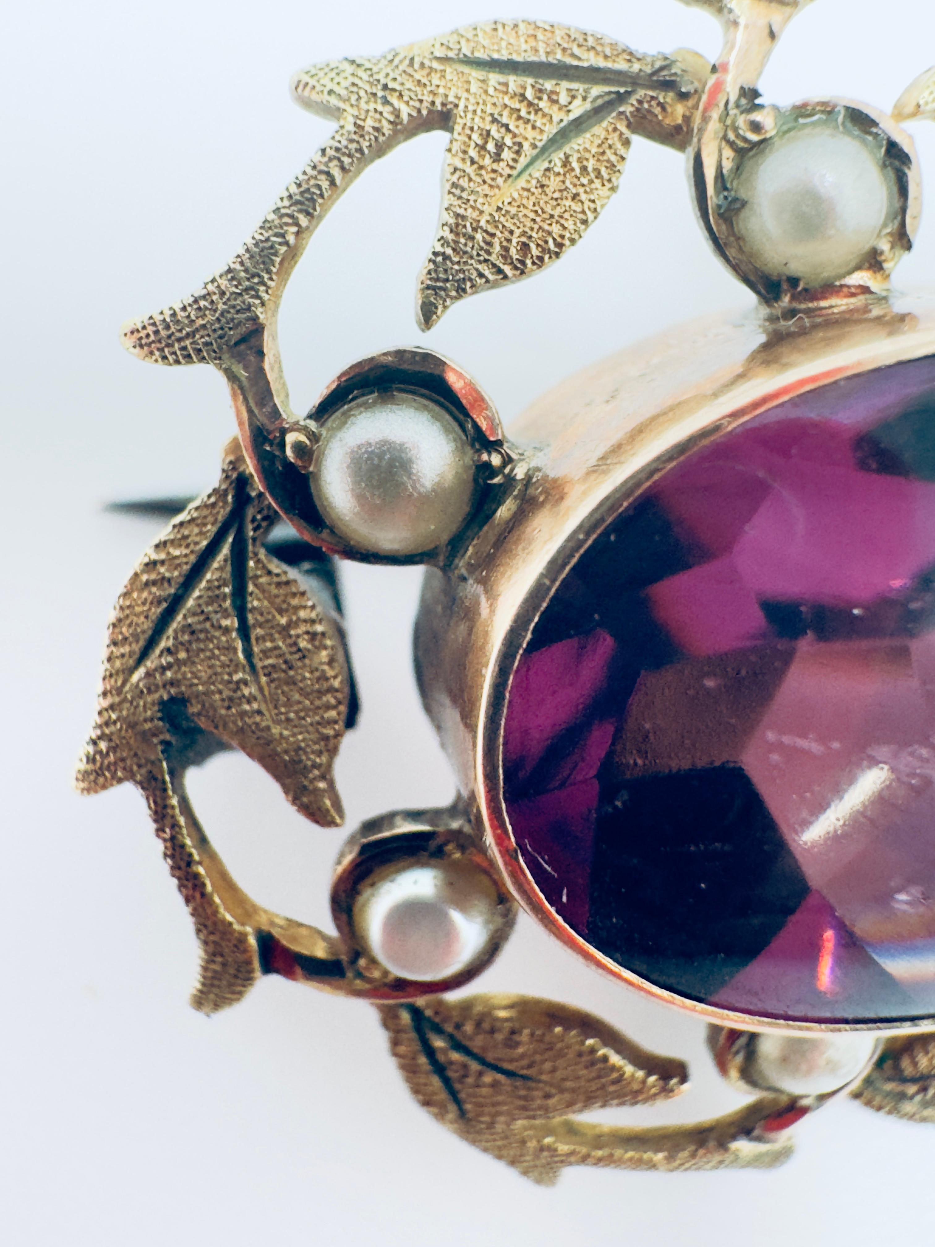 Femenino o masculino Broche antiguo de amatista y perlas de collar de 10 quilates en venta