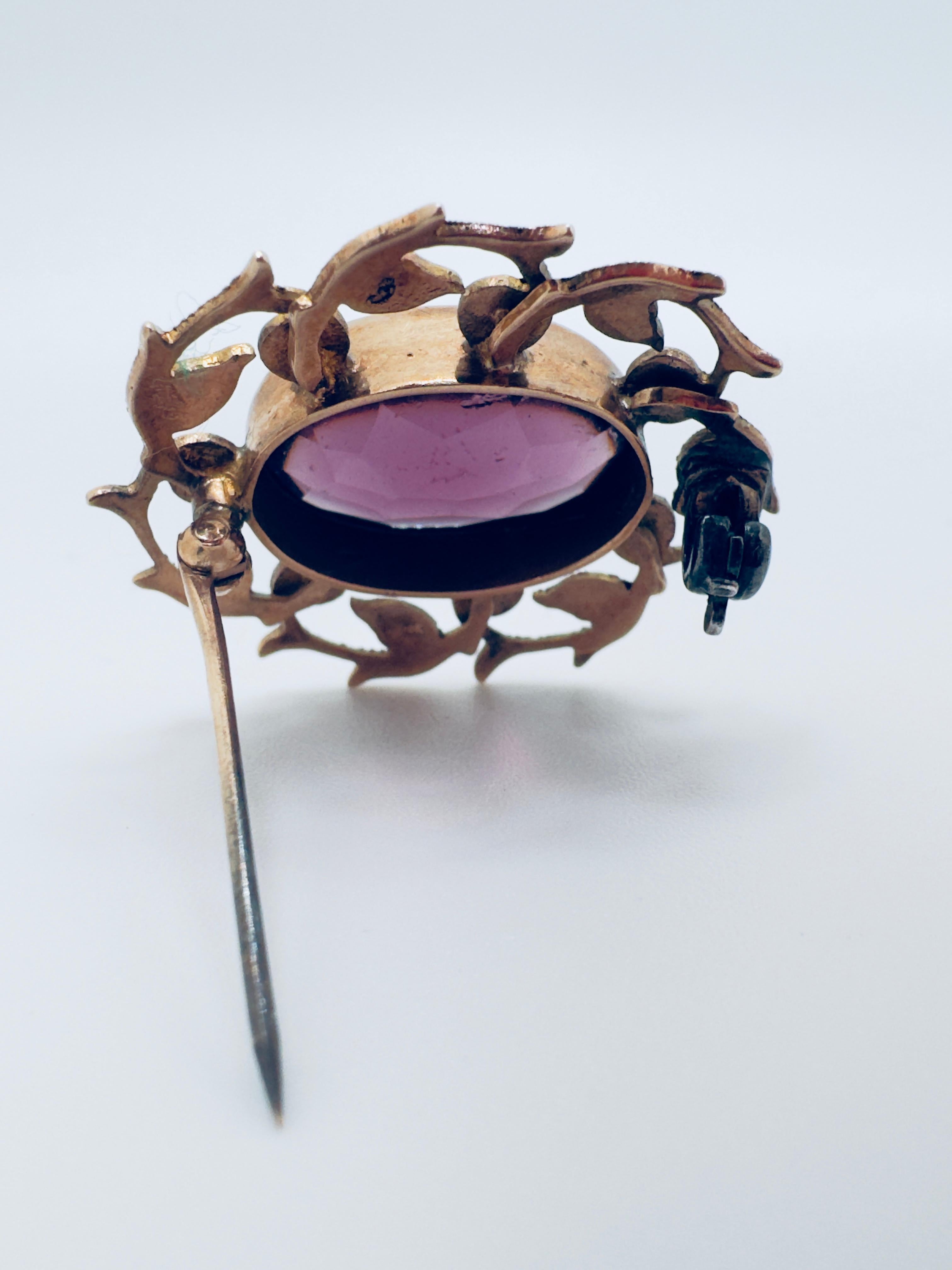 Broche antiguo de amatista y perlas de collar de 10 quilates en venta 1