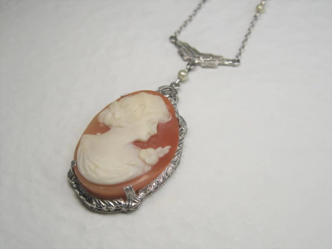 Women's Antique 10k Art Deco Carved Cameo Necklace Choker For Sale