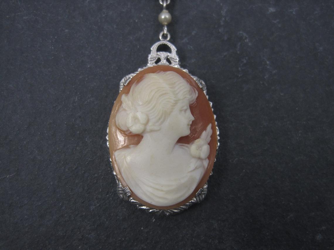 Antique 10k Art Deco Carved Cameo Necklace Choker For Sale 1