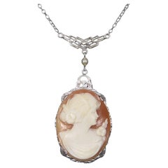 Used 10k Art Deco Carved Cameo Necklace Choker