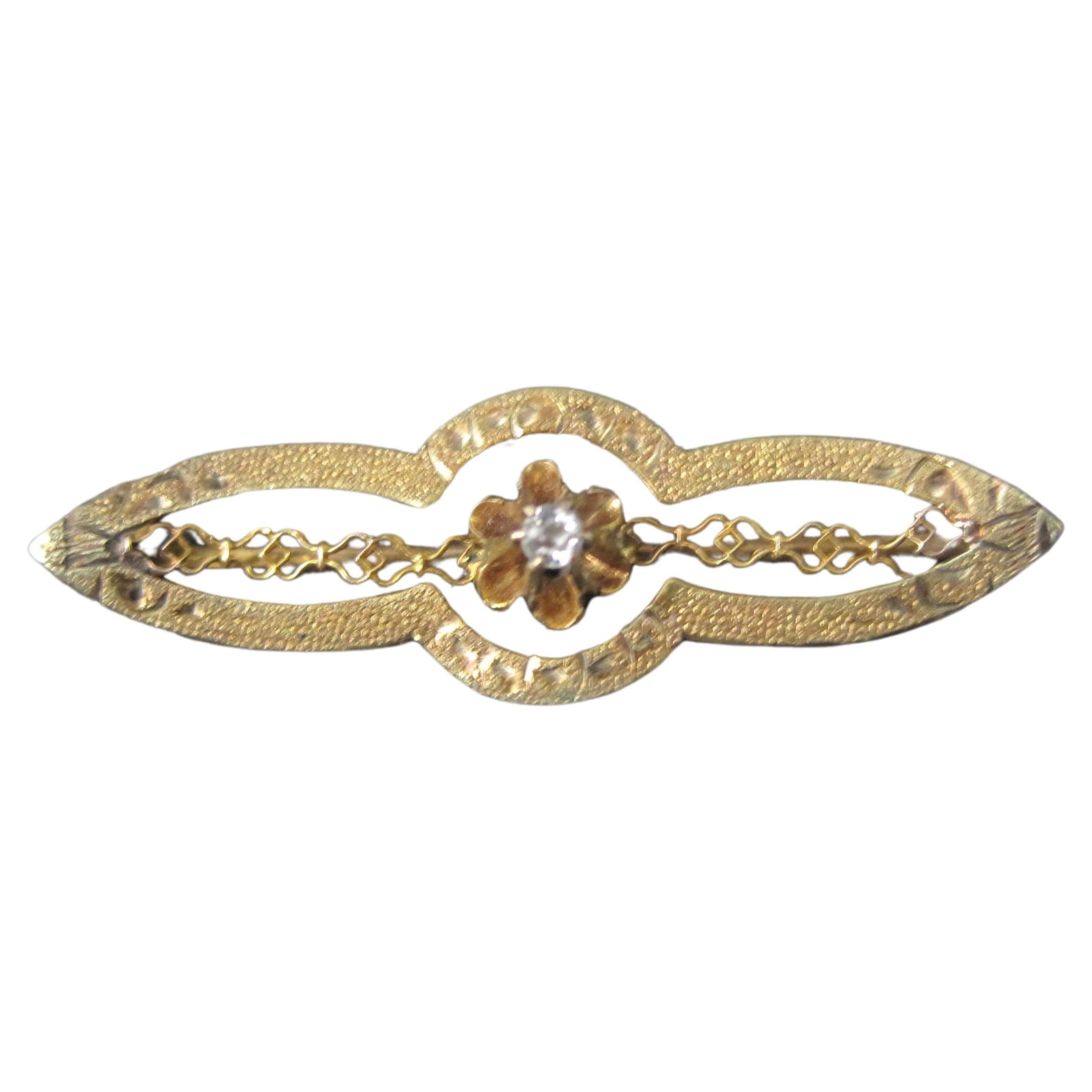 Antique 10K Diamond Brooch Pin