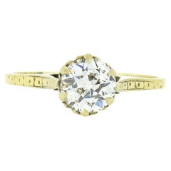 Antique 10K Gold 0.76ctw European Diamond Solitaire Floral Sides Engagement Ring