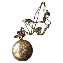 Antique 10k Gold American Waltham Pocket Watch on a 50' 10k Cuban Ball Chain