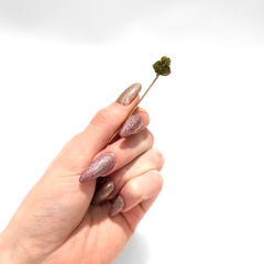 Antique 10K Gold & Carved Green Tourmaline Clover Stickpin