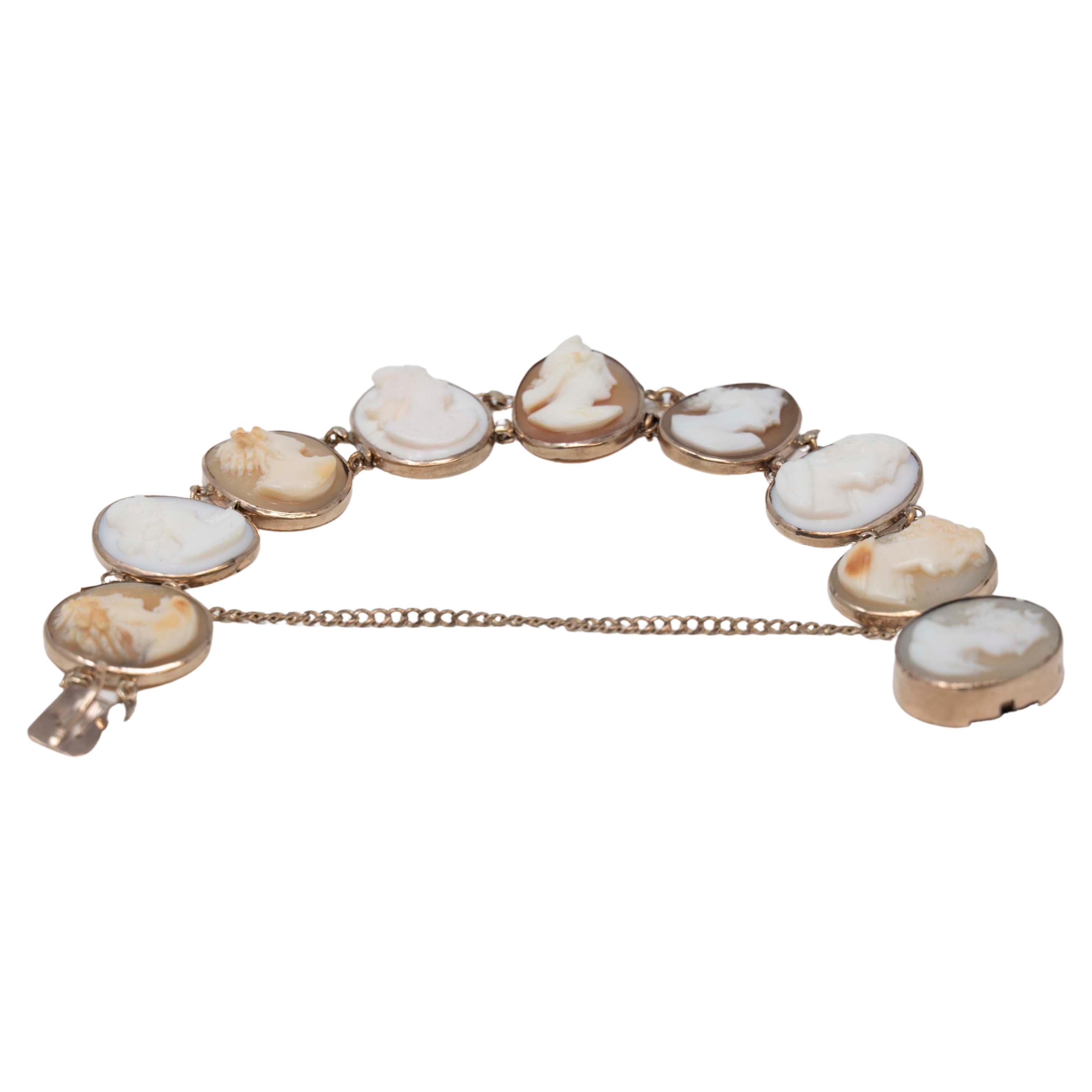 Antique 10k Gold Conch Shell Cameo Bracelet For Sale