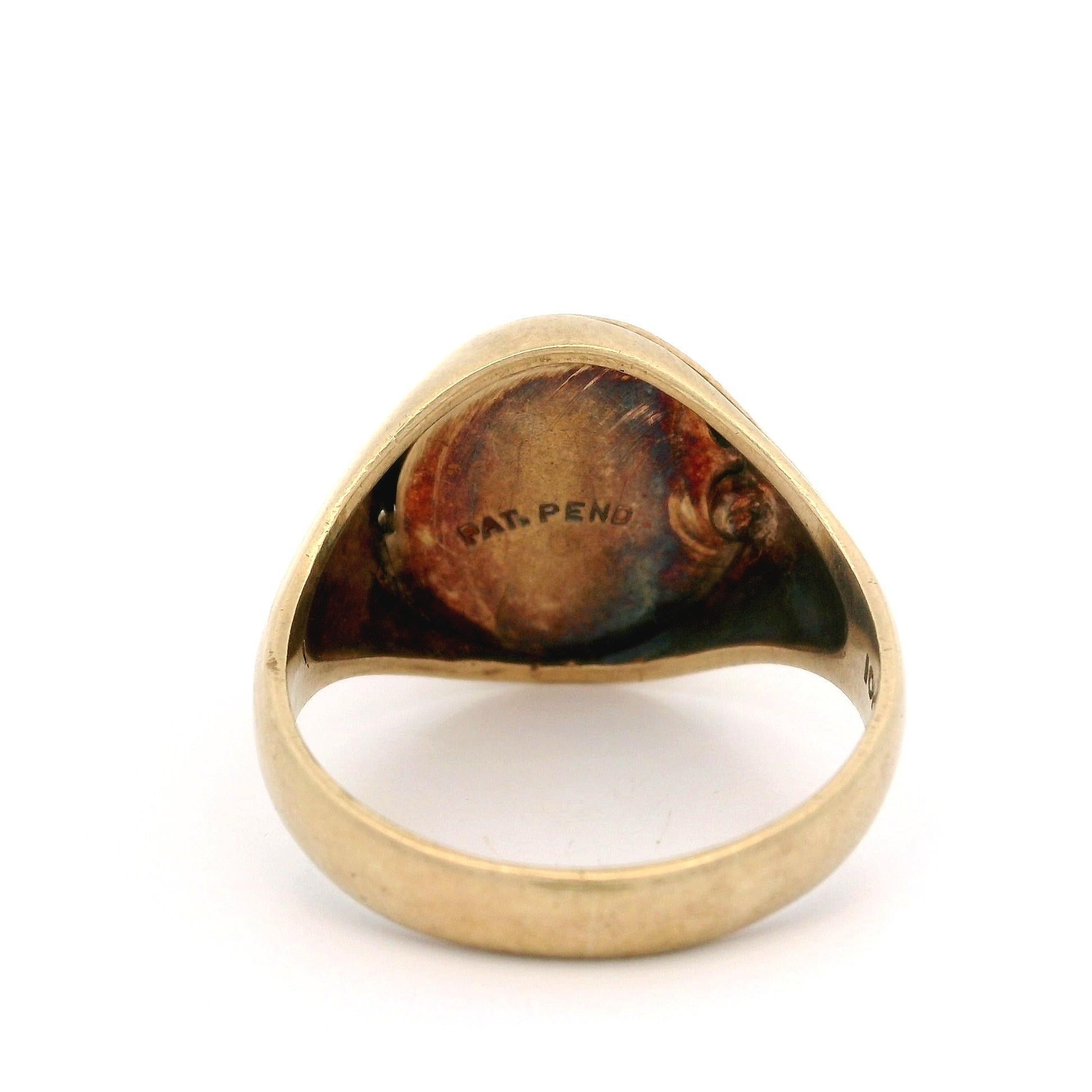 Antique 10k Gold Engraved Oval Signet Ring w/ Secret Slide Open Flip Compartment For Sale 6