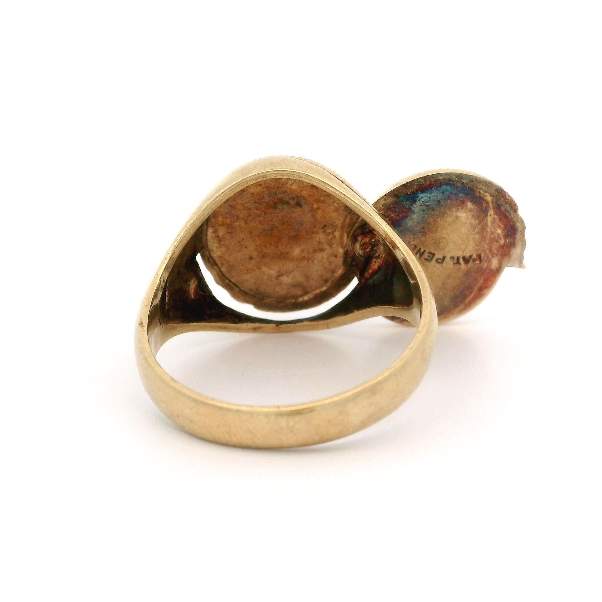 Antique 10k Gold Engraved Oval Signet Ring w/ Secret Slide Open Flip Compartment For Sale 4