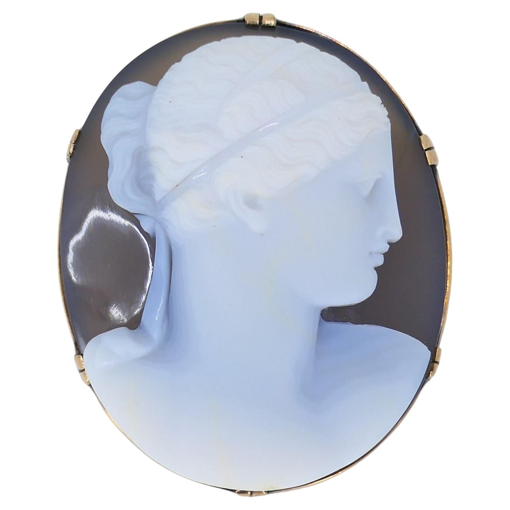 Alfiler broche de ágata camafeo de oro duro antiguo de 10 quilates en venta