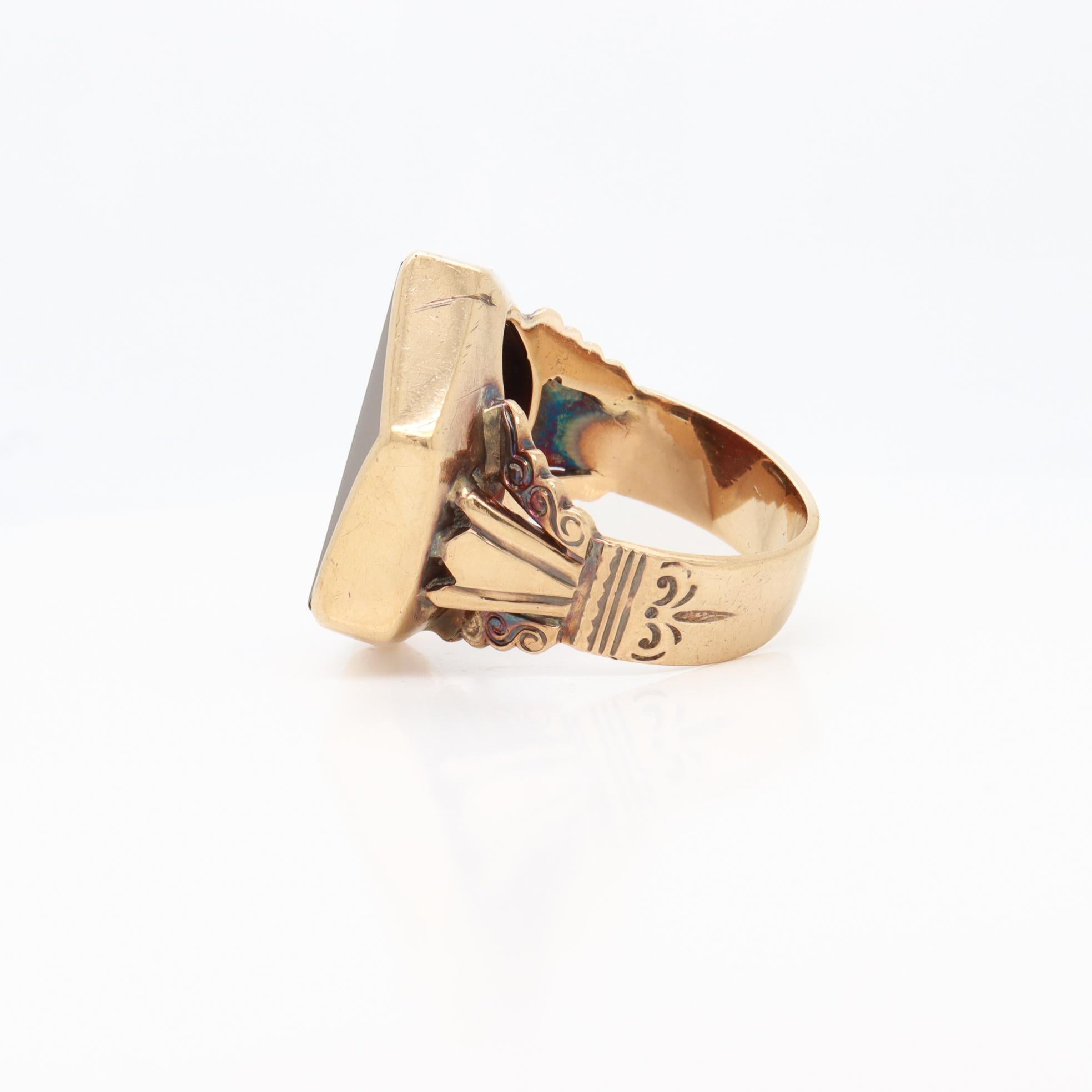 Antique 10K Gold & Hexagonal Faceted and Carved Carnelian Intaglio Ring 4