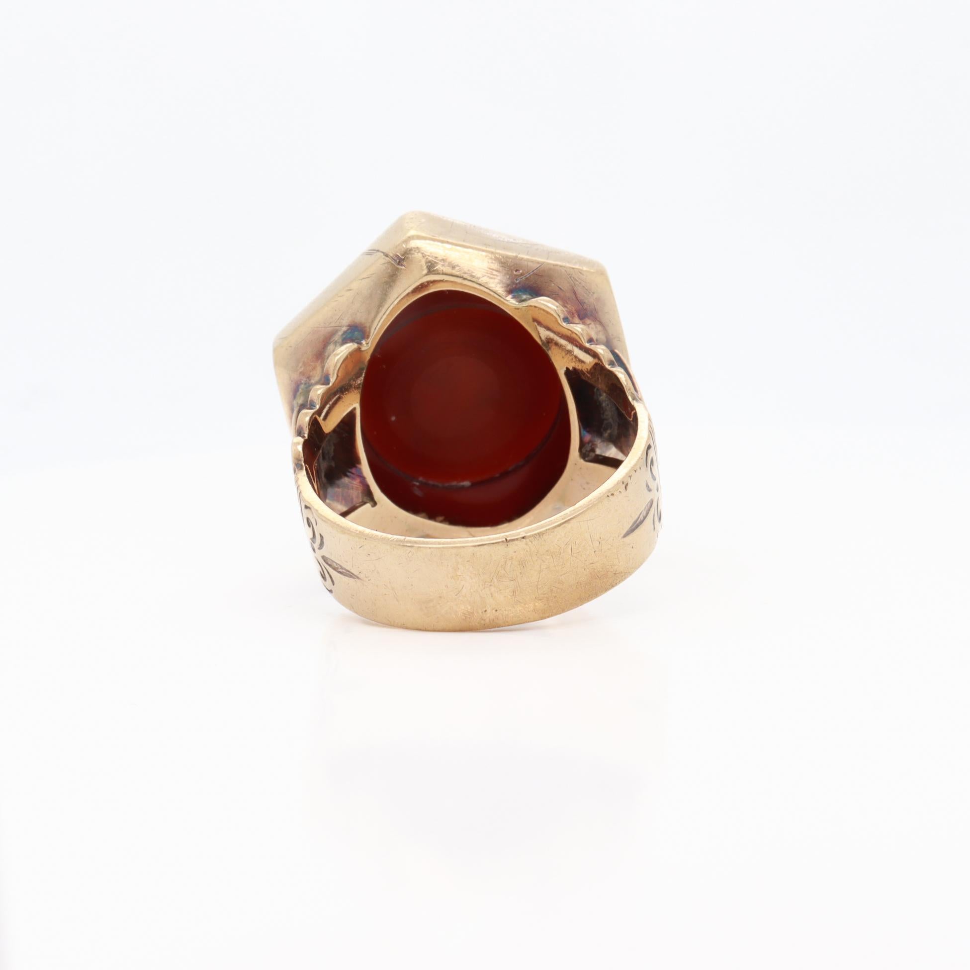 Antique 10K Gold & Hexagonal Faceted and Carved Carnelian Intaglio Ring 5