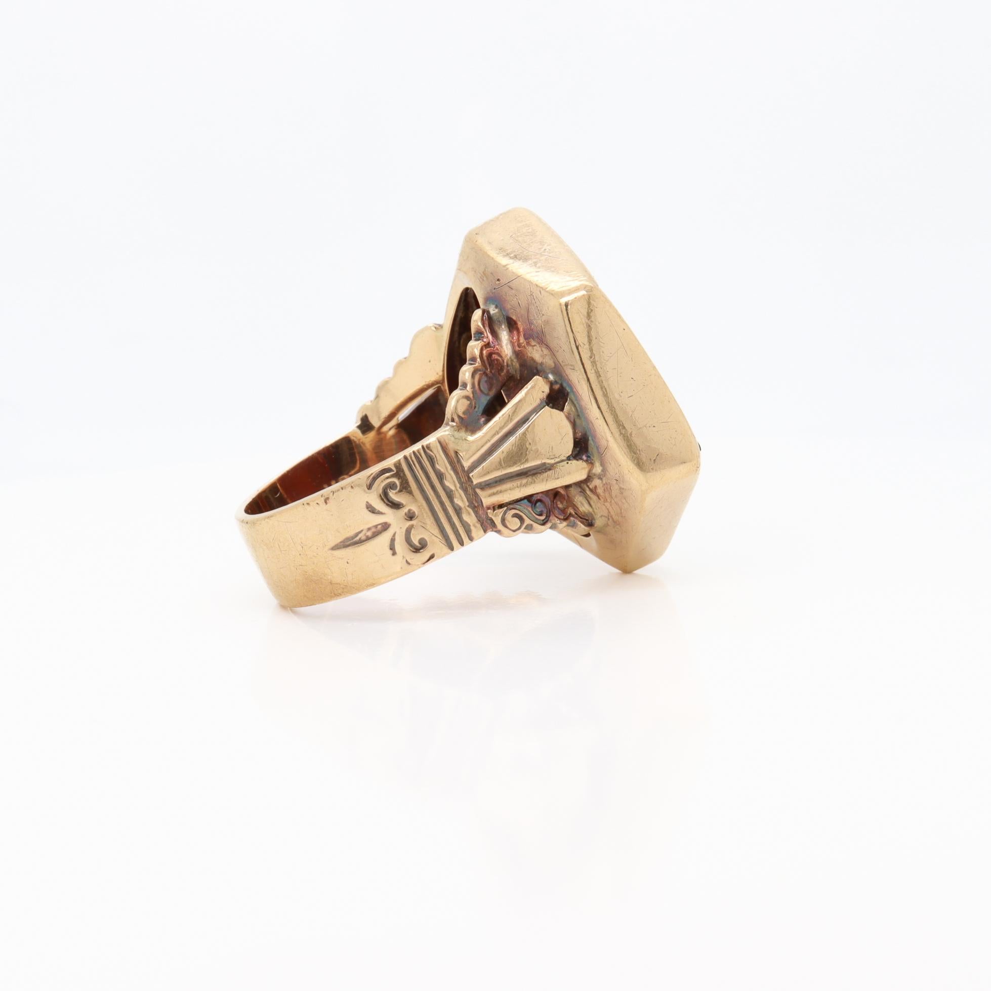 Antique 10K Gold & Hexagonal Faceted and Carved Carnelian Intaglio Ring 6