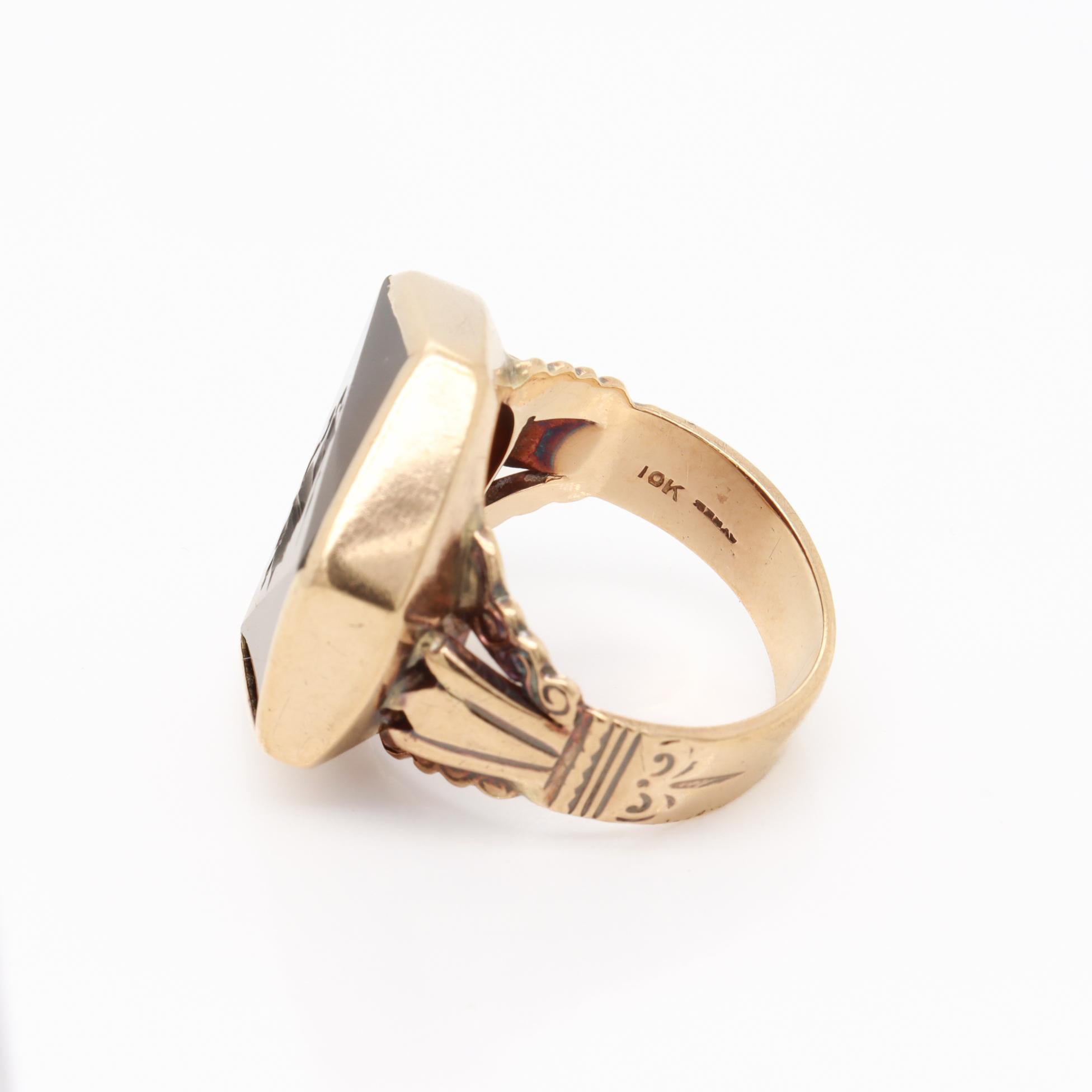 Antique 10K Gold & Hexagonal Faceted and Carved Carnelian Intaglio Ring 8