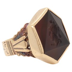 Antique 10K Gold & Hexagonal Faceted and Carved Carnelian Intaglio Ring