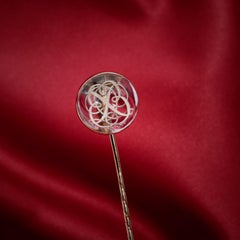 Antique 10K Gold Monogrammed Reverse Carved Intaglio Rock Crystal Stick Pin