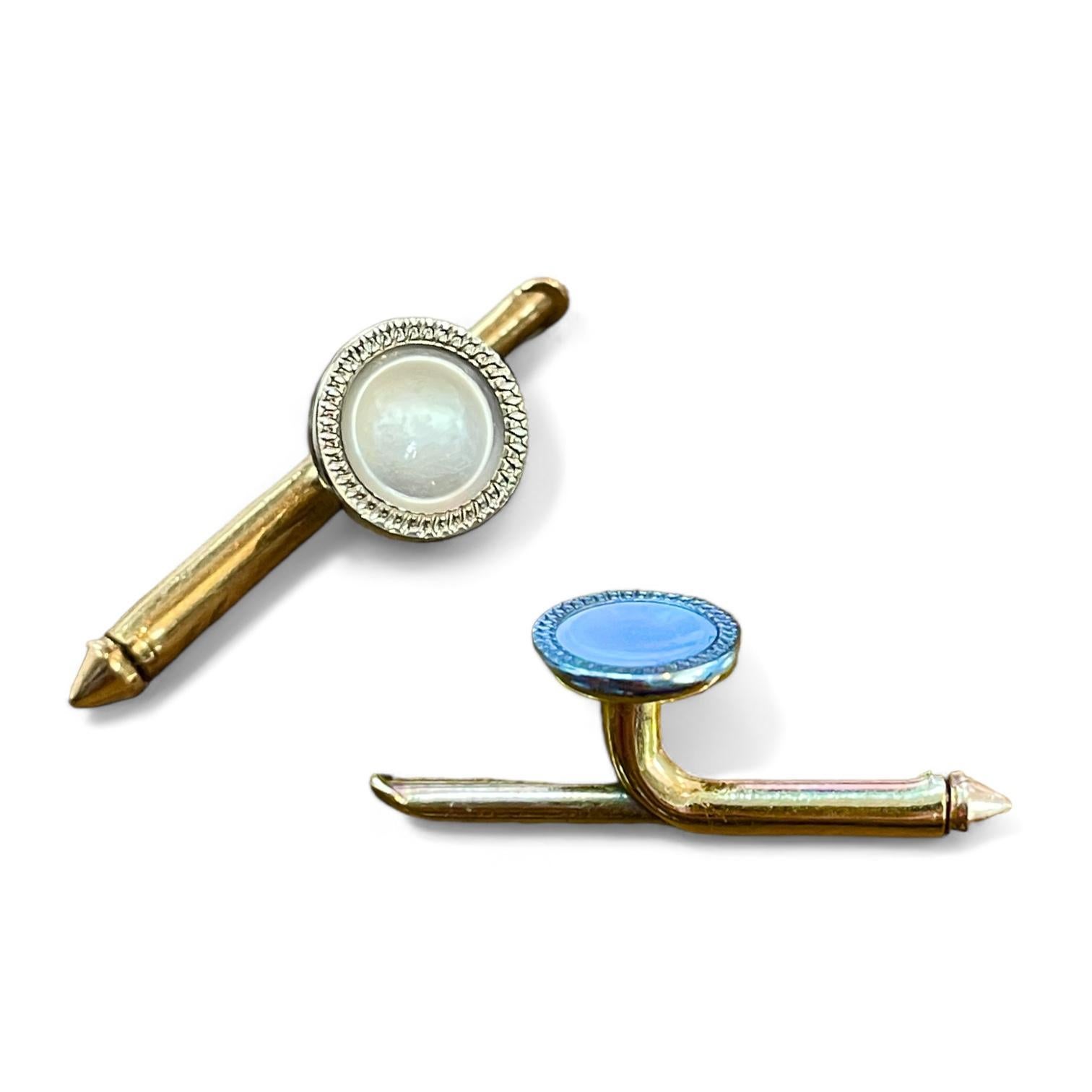 Antique 10K Gold Mother of Pearl Cufflink and Shirt Stud Set For Sale 1