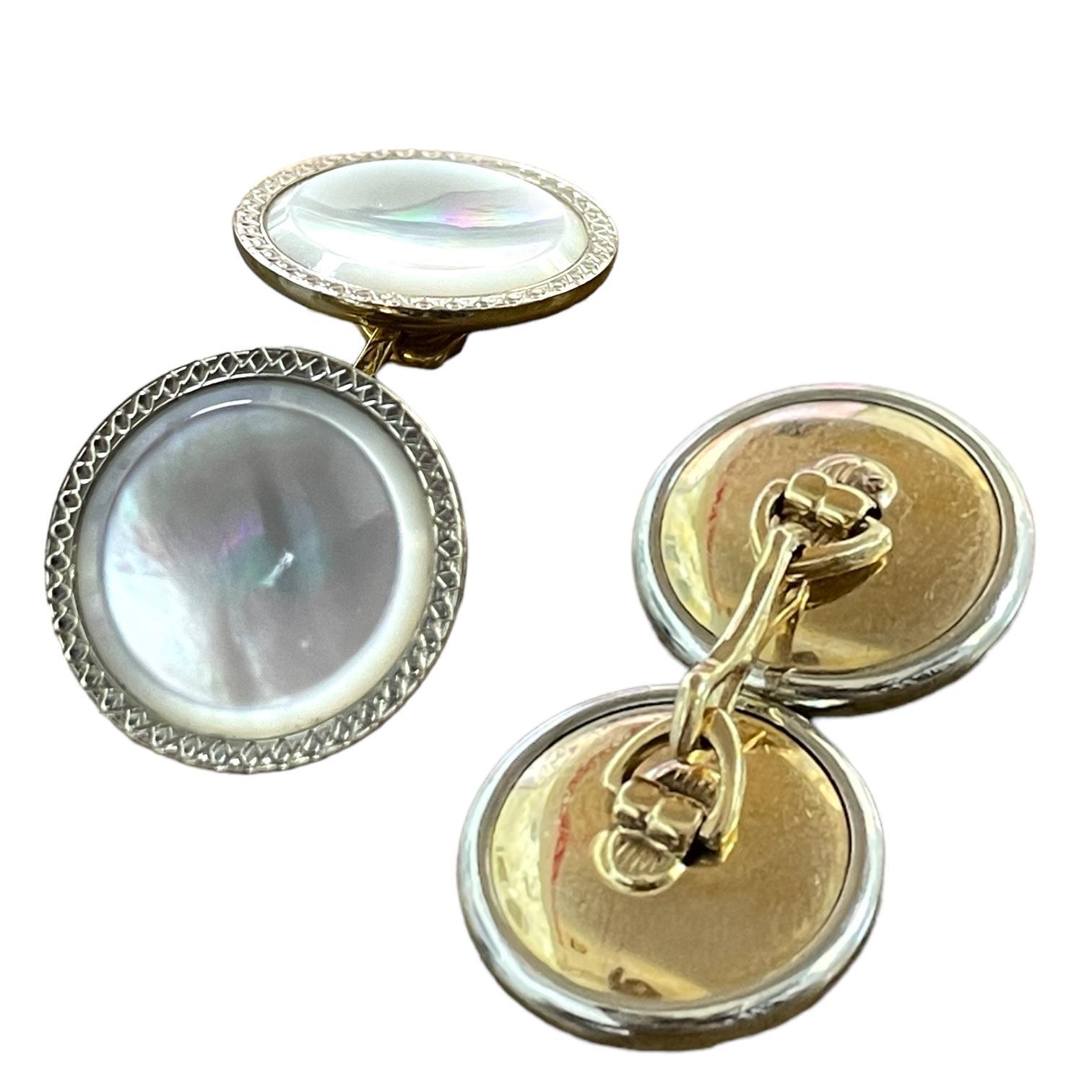 Antique 10K Gold Mother of Pearl Cufflink and Shirt Stud Set For Sale 2