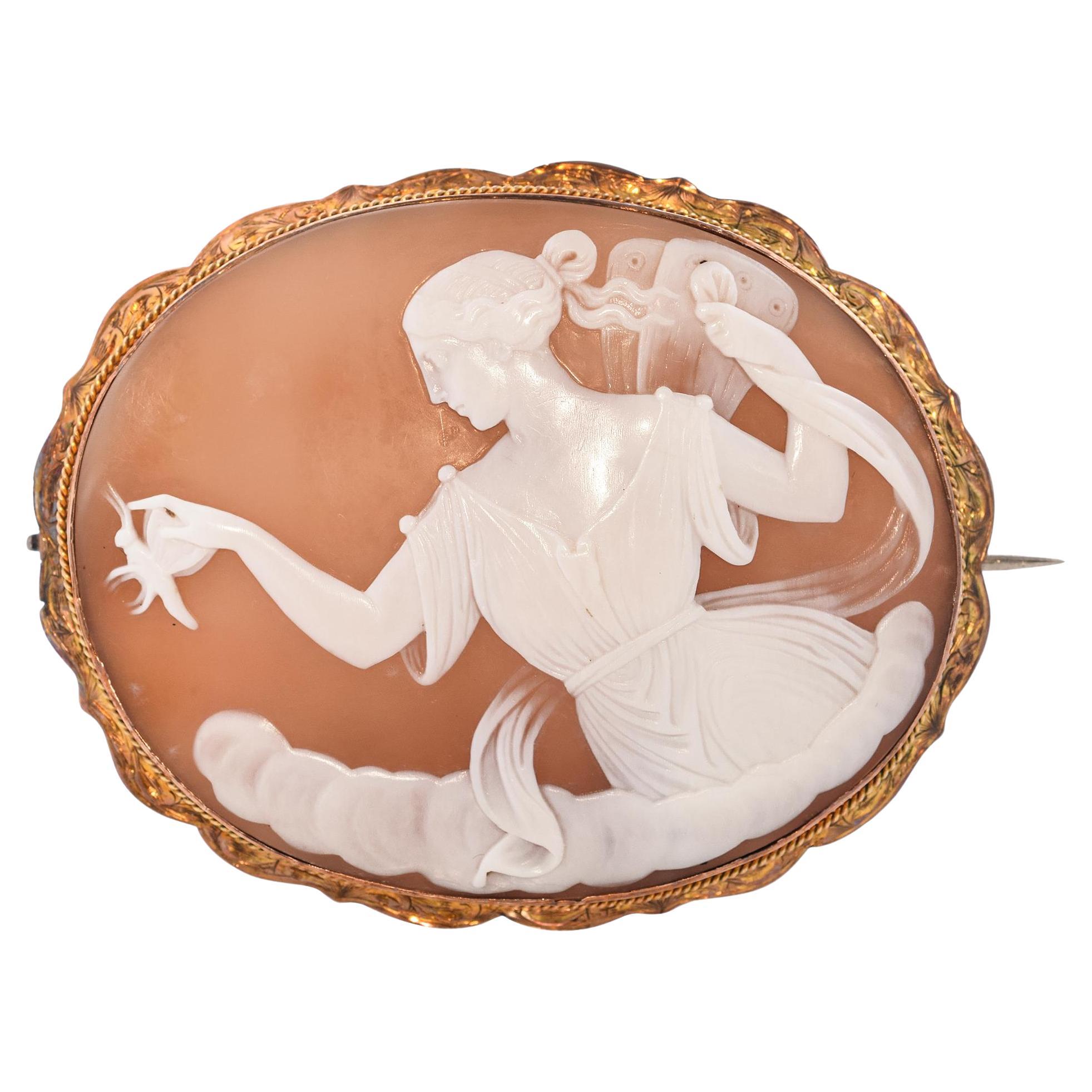 Antique 10k Gold "Psyche" Cameo Brooch