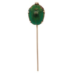 Antique 10K Gold & Real Scarab Beetle Etruscan Revival Stick Pin