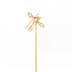 Antique 10k Gold & Seed Pearl Stickpin Dragonfly or Water Bug Stickpin