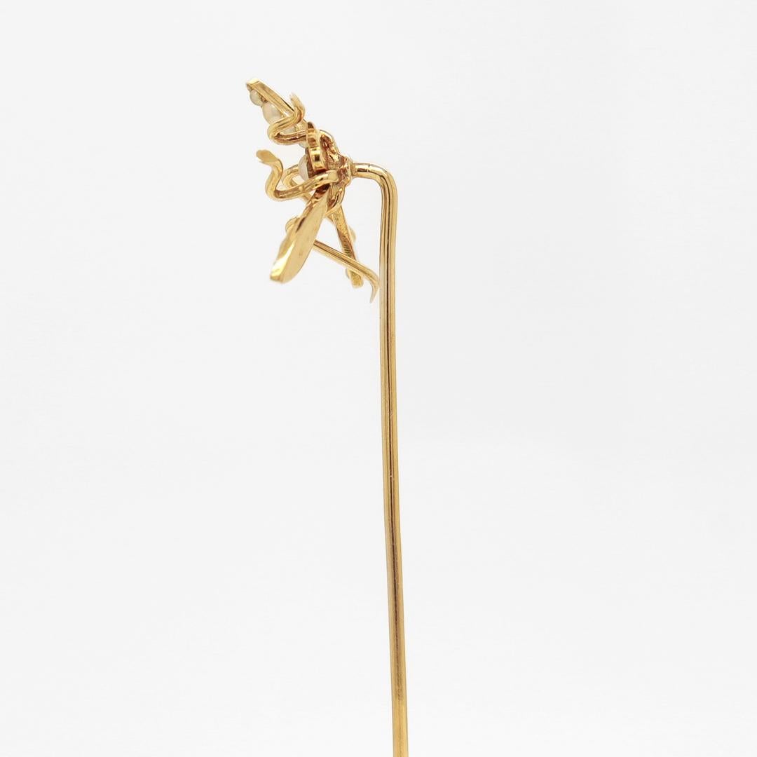 Antique 10k Gold & Seed Pearl Stickpin Dragonfly or Water Bug Stickpin In Good Condition For Sale In Philadelphia, PA