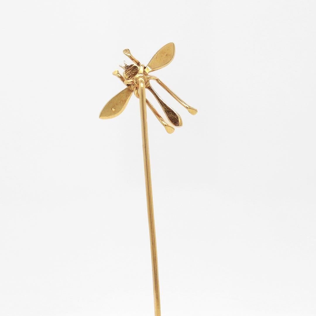 Women's or Men's Antique 10k Gold & Seed Pearl Stickpin Dragonfly or Water Bug Stickpin For Sale